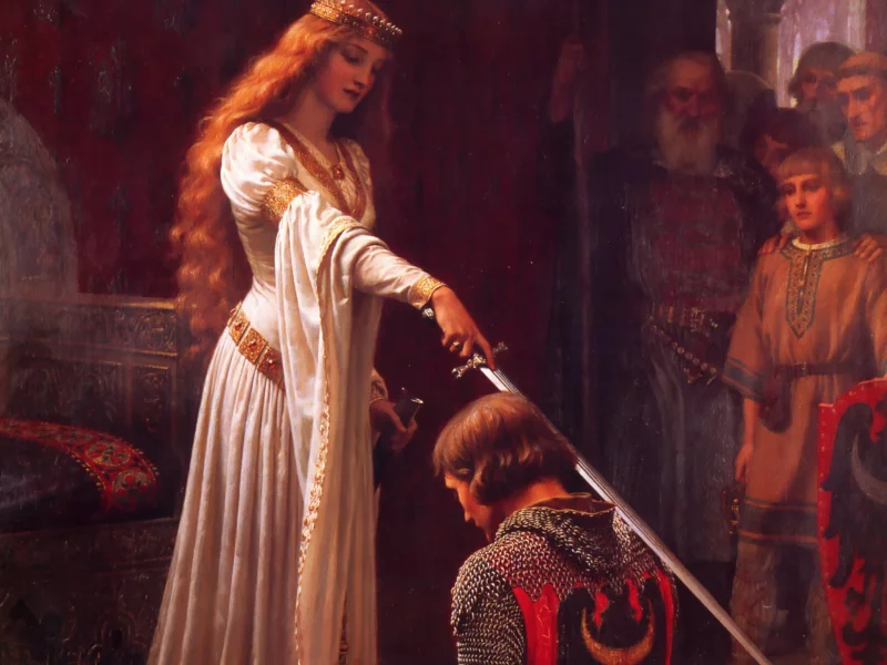 romanticism, picture, accolade, pre-raphaelite, middle ages, edmund blair leighton, english painter