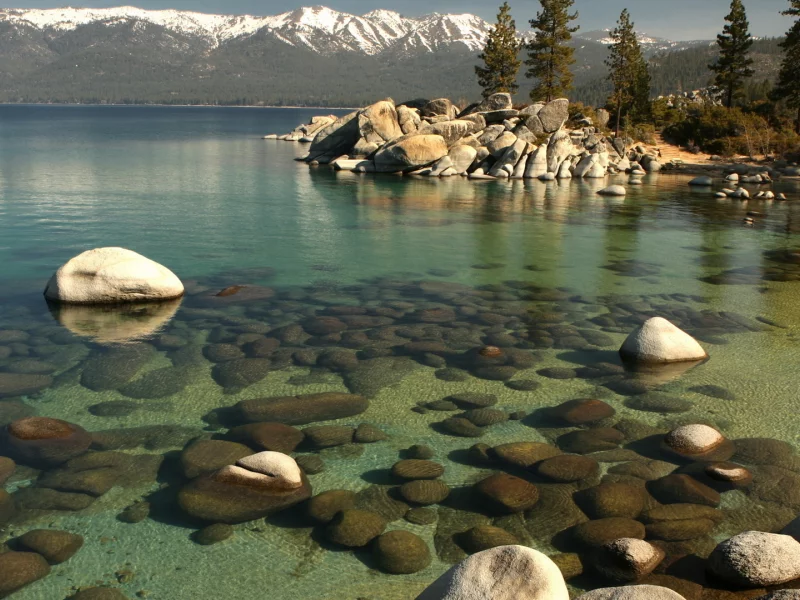 lake, rocks, mountains