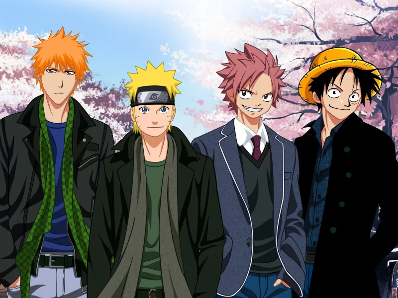 kurosaki, ichigo, natsu, luffy, naruto, natsu dragneel, uzumaki, kurosaki ichigo, crossover