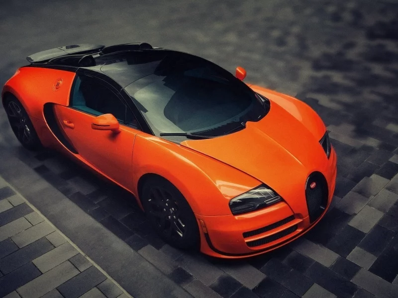 Bugatti Veryon, автомобиль, бугатти, рыжая, оранжевая, тонировка, кафель
