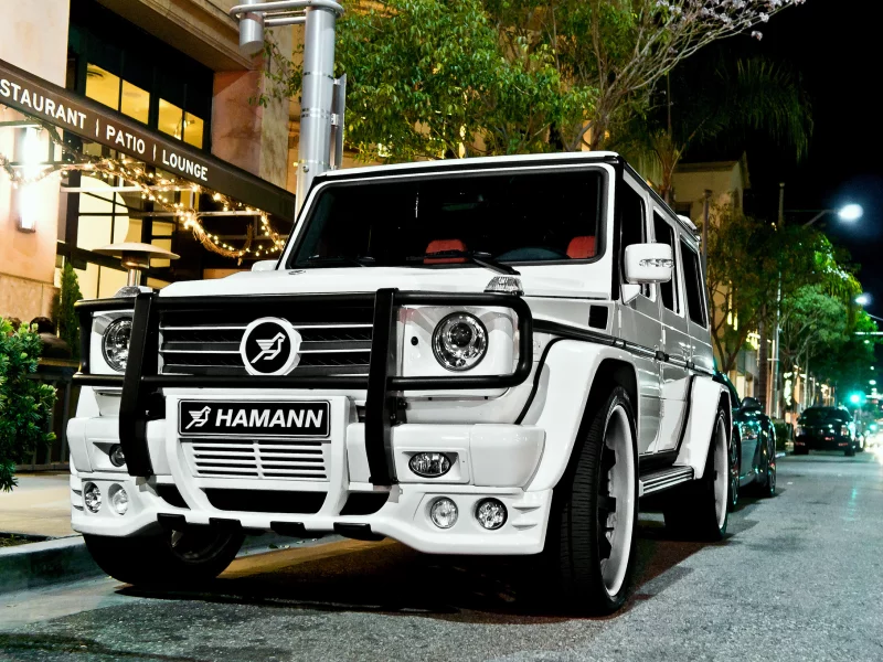 night, mercedes, g55, tuning, hamann, street, white