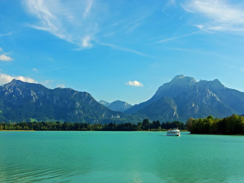 замок, германия, река, горы, бавария, деревья, germany, bavaria