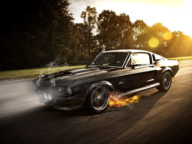 дым, искры, ford mustang shelby gt350, огонь, машина, ford