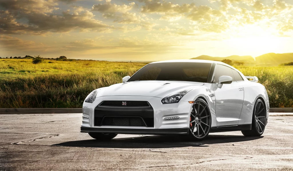 белый, nissan, ниссан, поле, front, блики, солнце, white, gt-r