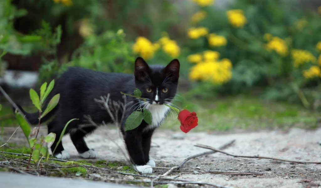 котенок, роза