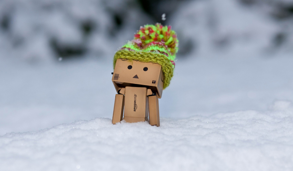 снег, danbo, коробка, коробочный человечек, зима, amazon