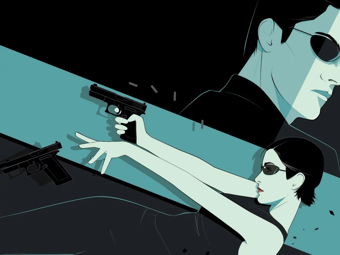 neo, оружие, the matrix, арт, очки, матрица