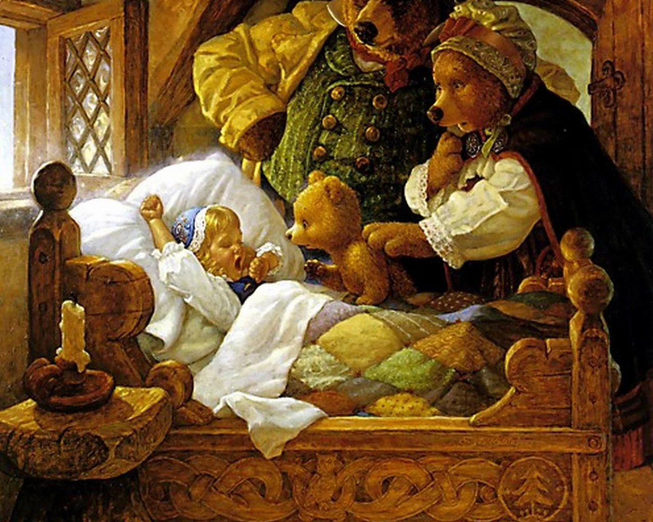 животные, сказка, утро, медведи