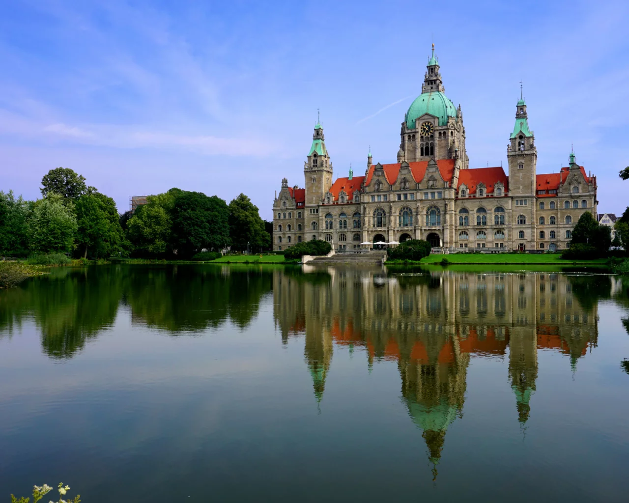 германия, пруд, hanover, new town hall, дворец