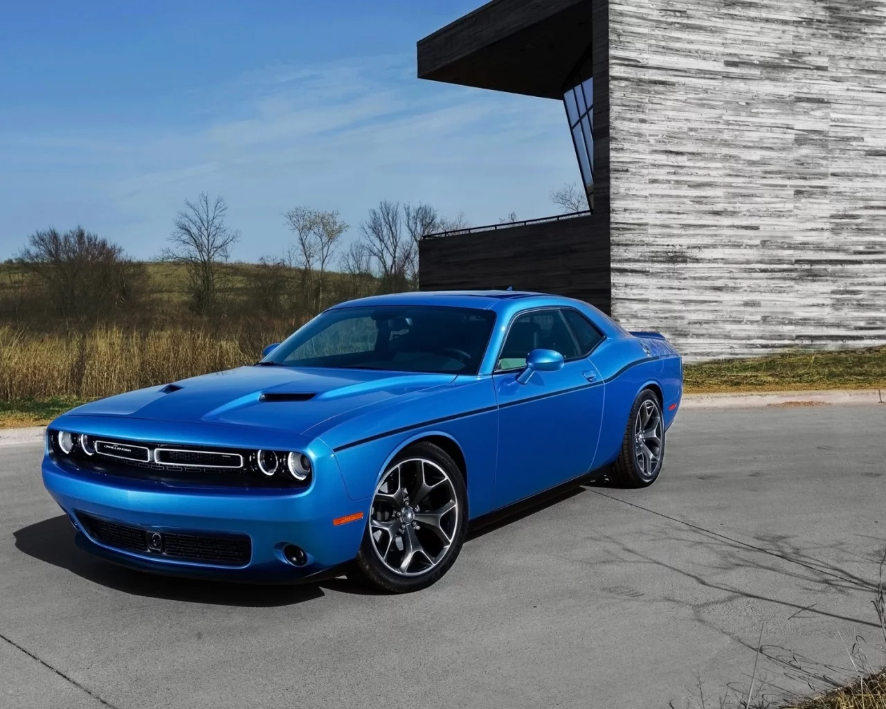Dodge, Challenger, Додж, Челенжер, Muscle car, Мускул кар, синий, передок, фон