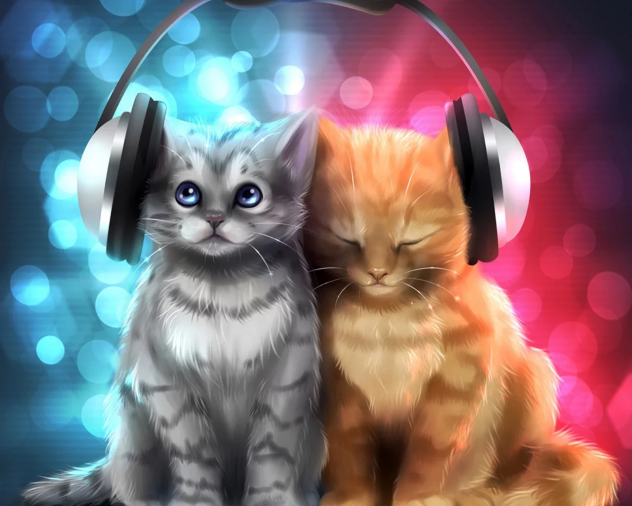 котята, наушники, меломаны, 3d