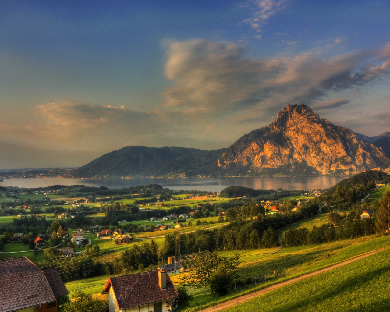 пейзаж, mountains, природа, городок, austria, gmunden, cities, австрия