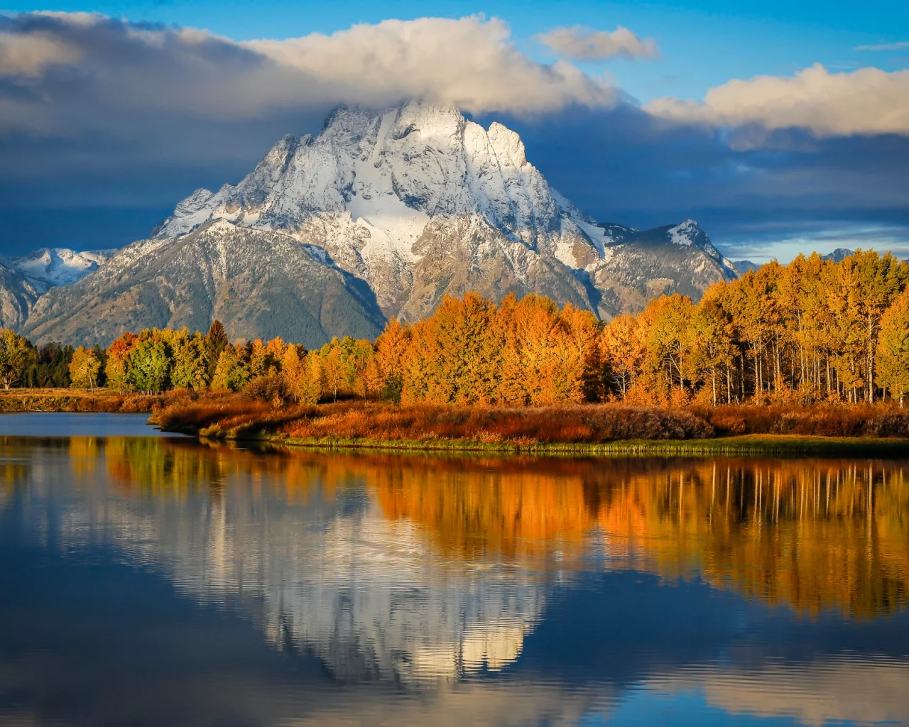 США, штат, Вайоминг, национальный парк Гранд-Титон, Oxbow Bend, утро, осень