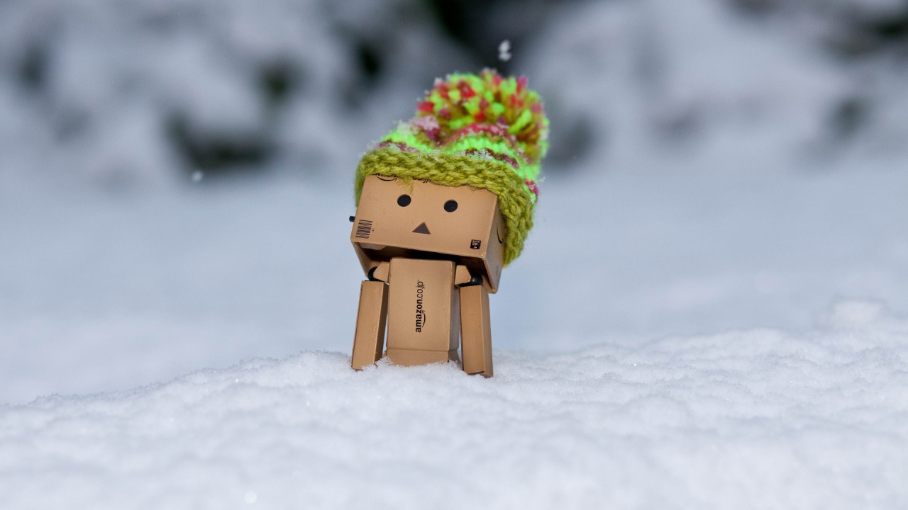 снег, danbo, коробка, коробочный человечек, зима, amazon