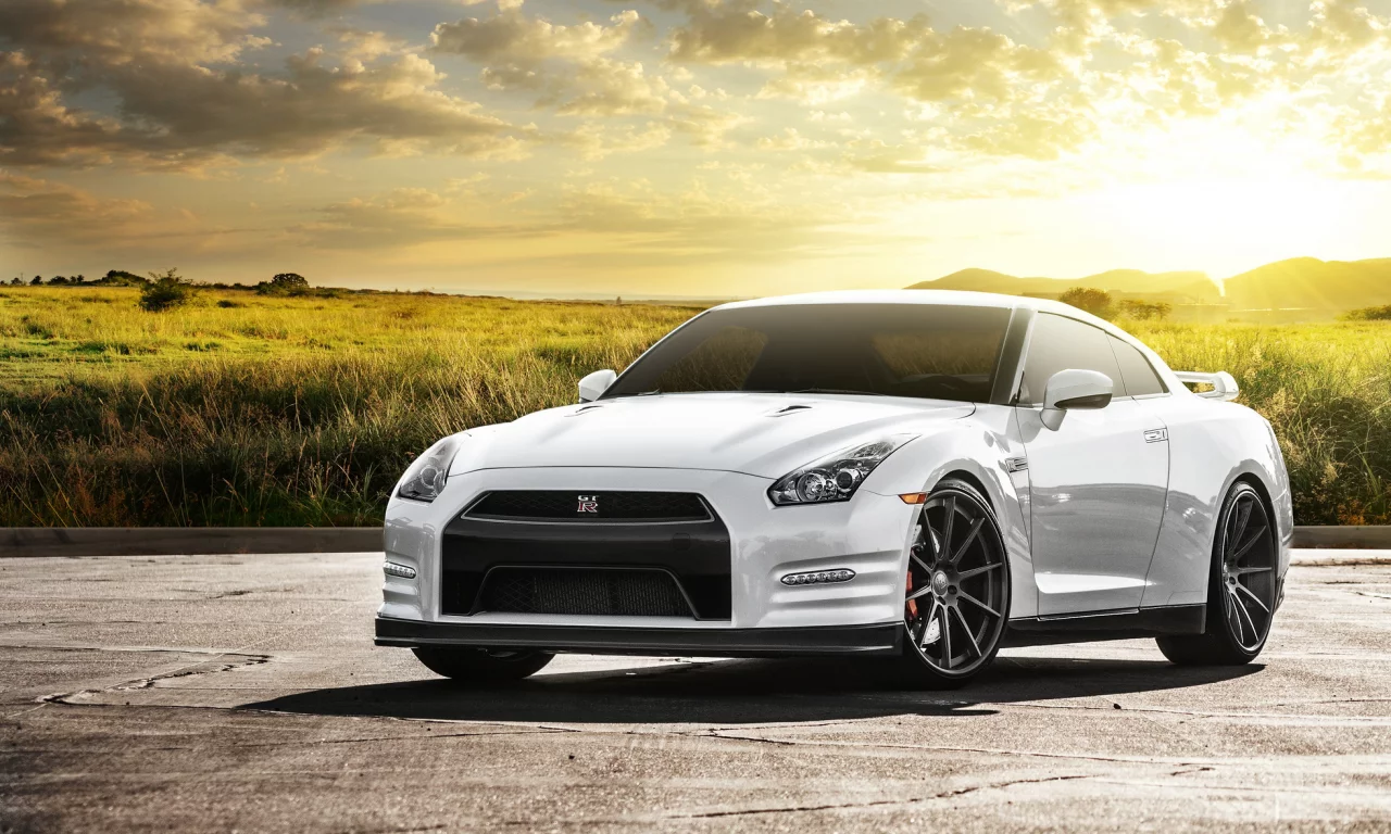 белый, nissan, ниссан, поле, front, блики, солнце, white, gt-r