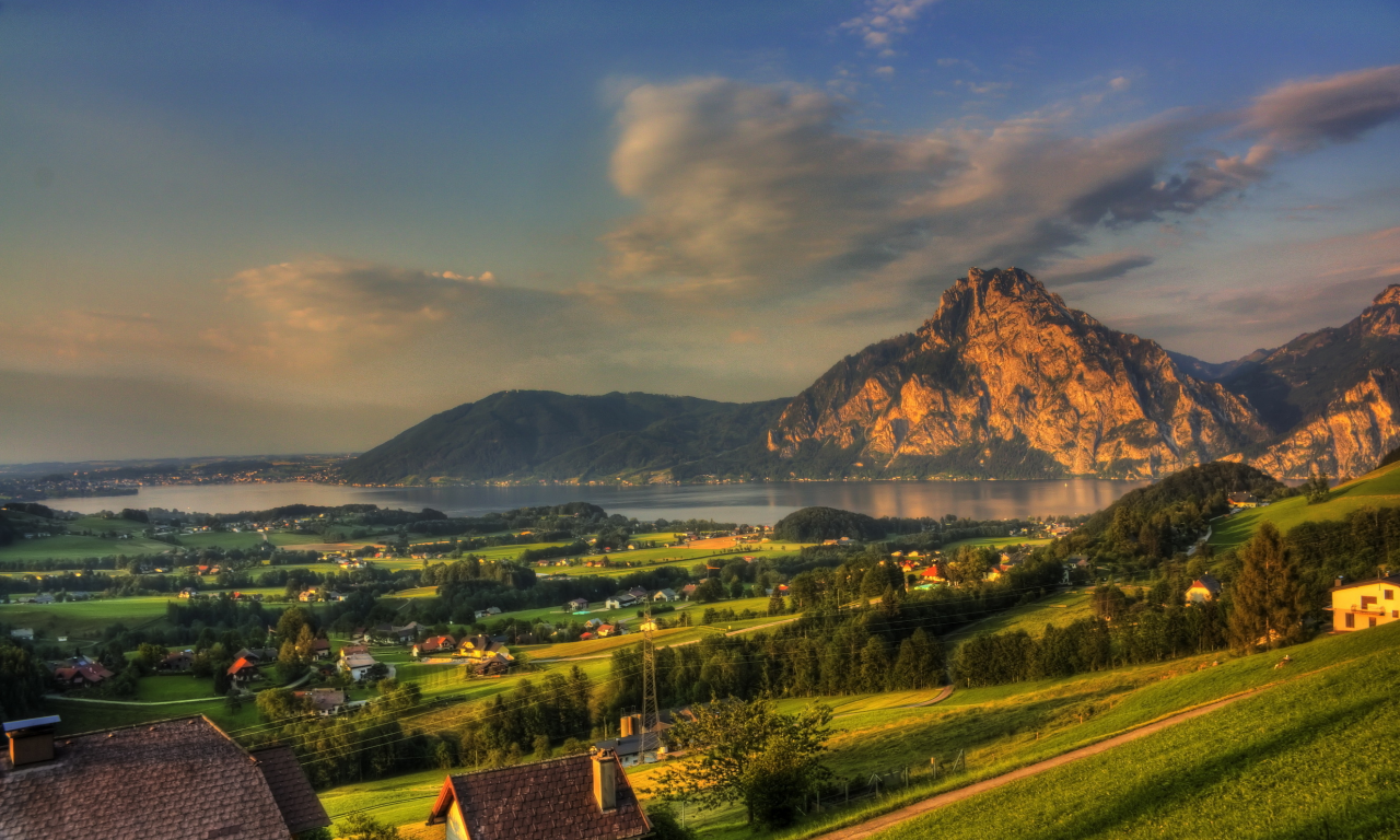 пейзаж, mountains, природа, городок, austria, gmunden, cities, австрия