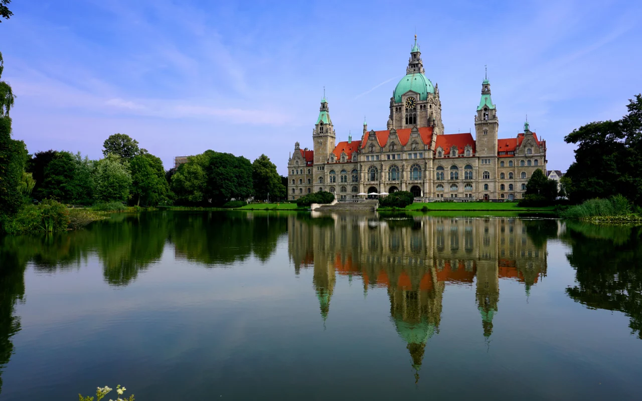 германия, пруд, hanover, new town hall, дворец