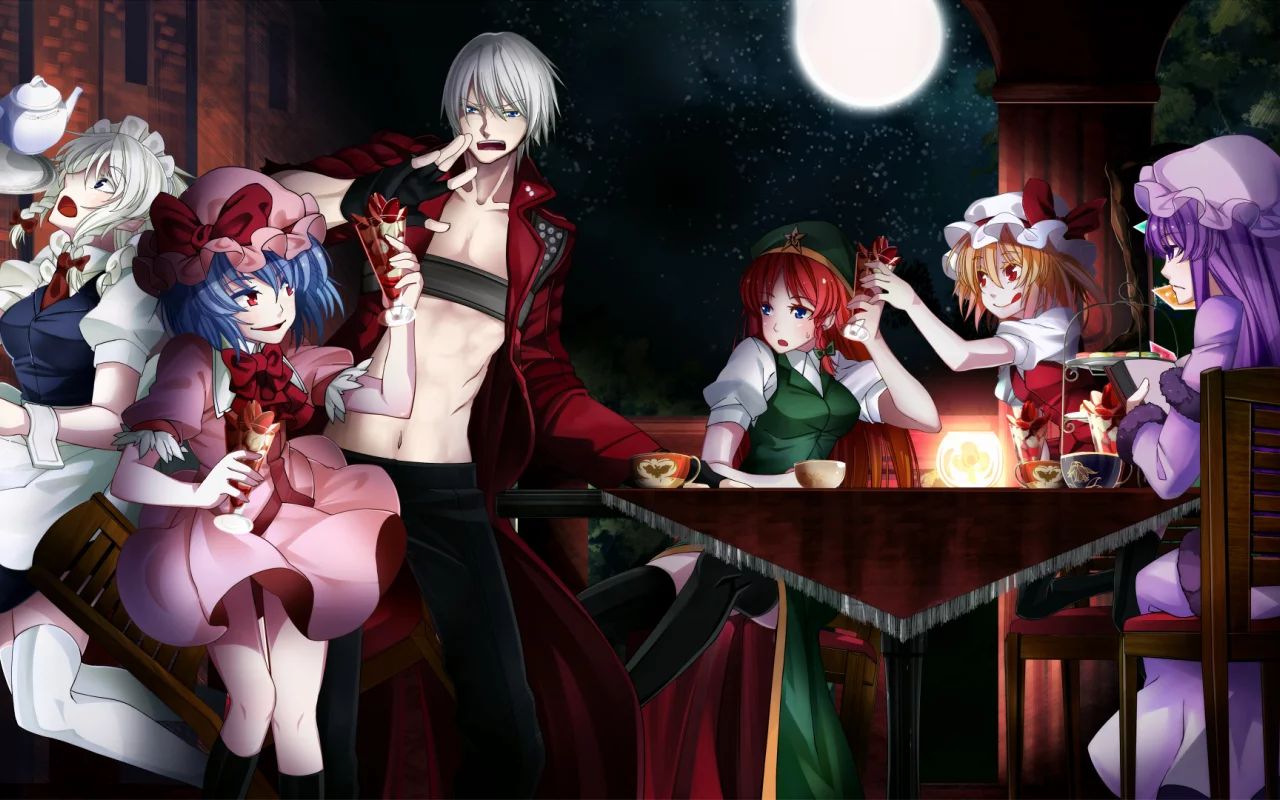 touhou, devil may cry , patchouli knowledge, flandre scarlet , hong meiling, izayoi sakuya , dante 