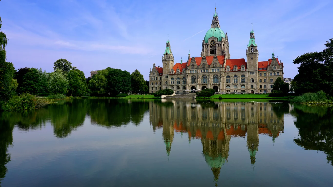 германия, пруд, hanover, new town hall, дворец