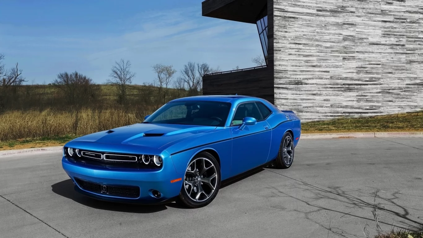 Dodge, Challenger, Додж, Челенжер, Muscle car, Мускул кар, синий, передок, фон