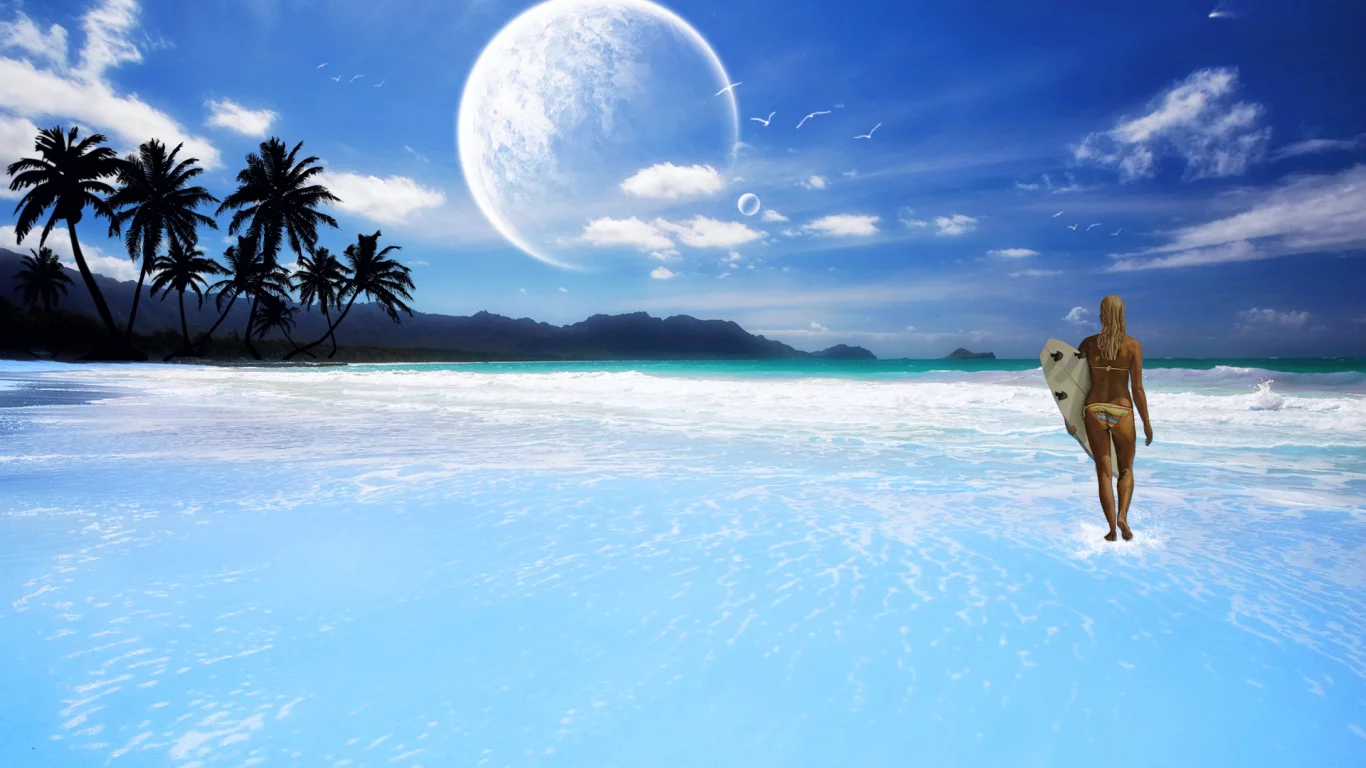 Море, небо, девушка, 3D