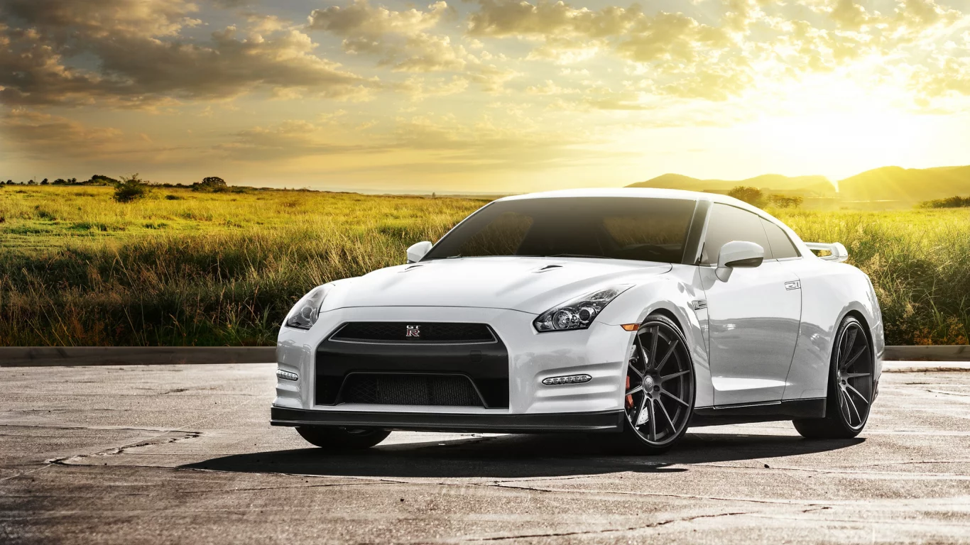 белый, nissan, ниссан, поле, front, блики, солнце, white, gt-r