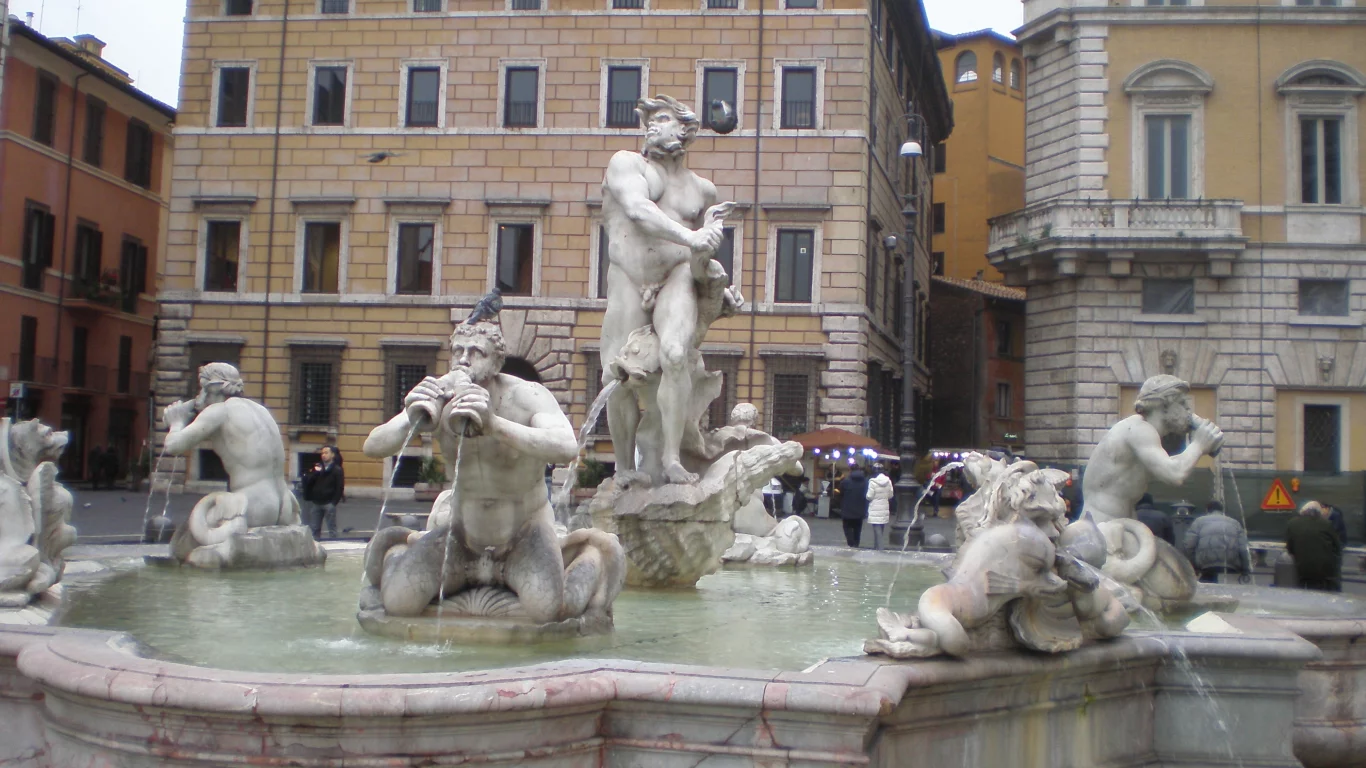 Рим, Италия, Лацио, город, площадь, фонтан, пруд, вода, статуи, Italia, Roma, Lazio