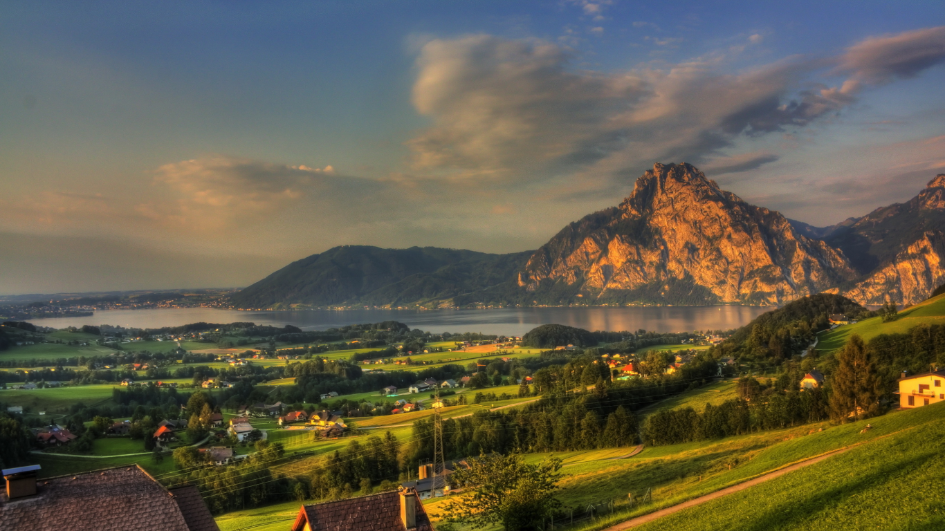 пейзаж, mountains, природа, городок, austria, gmunden, cities, австрия