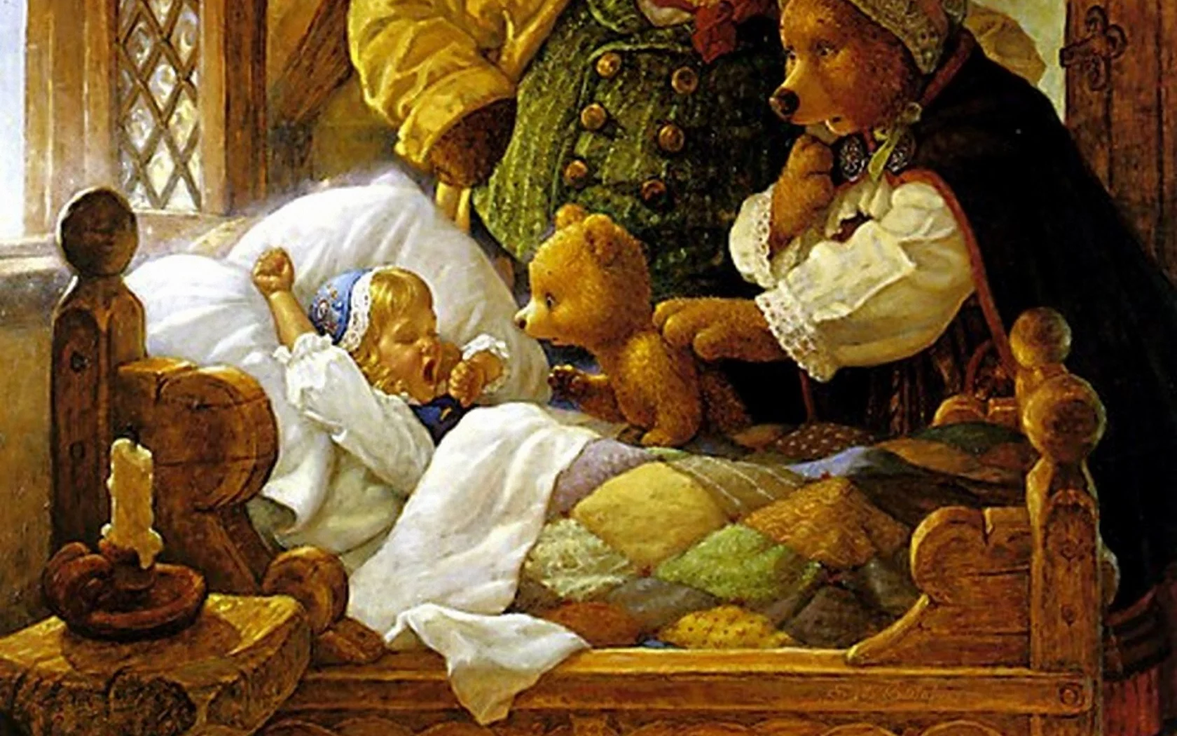 животные, сказка, утро, медведи