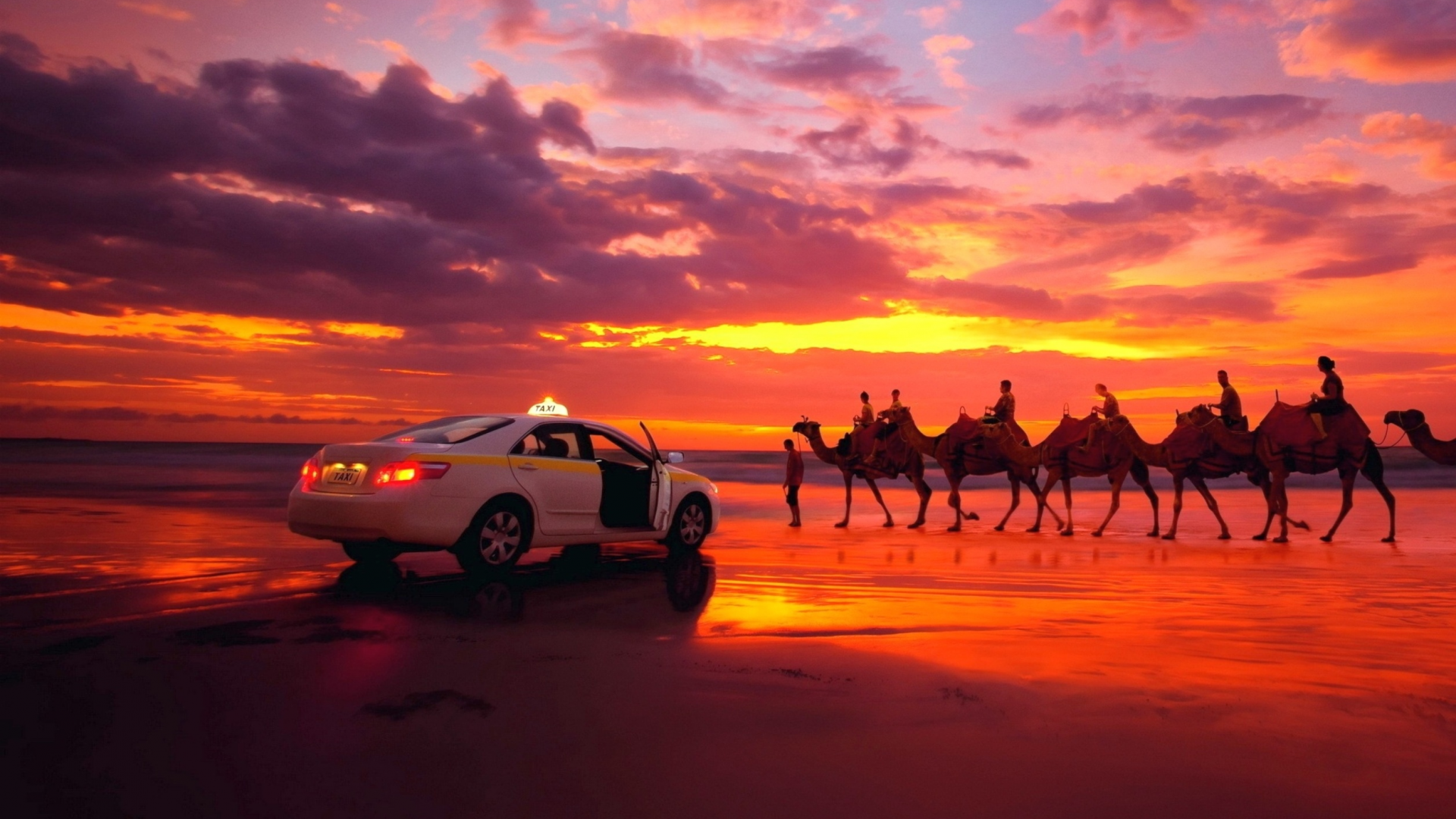 закат, пустыня, караван, такси