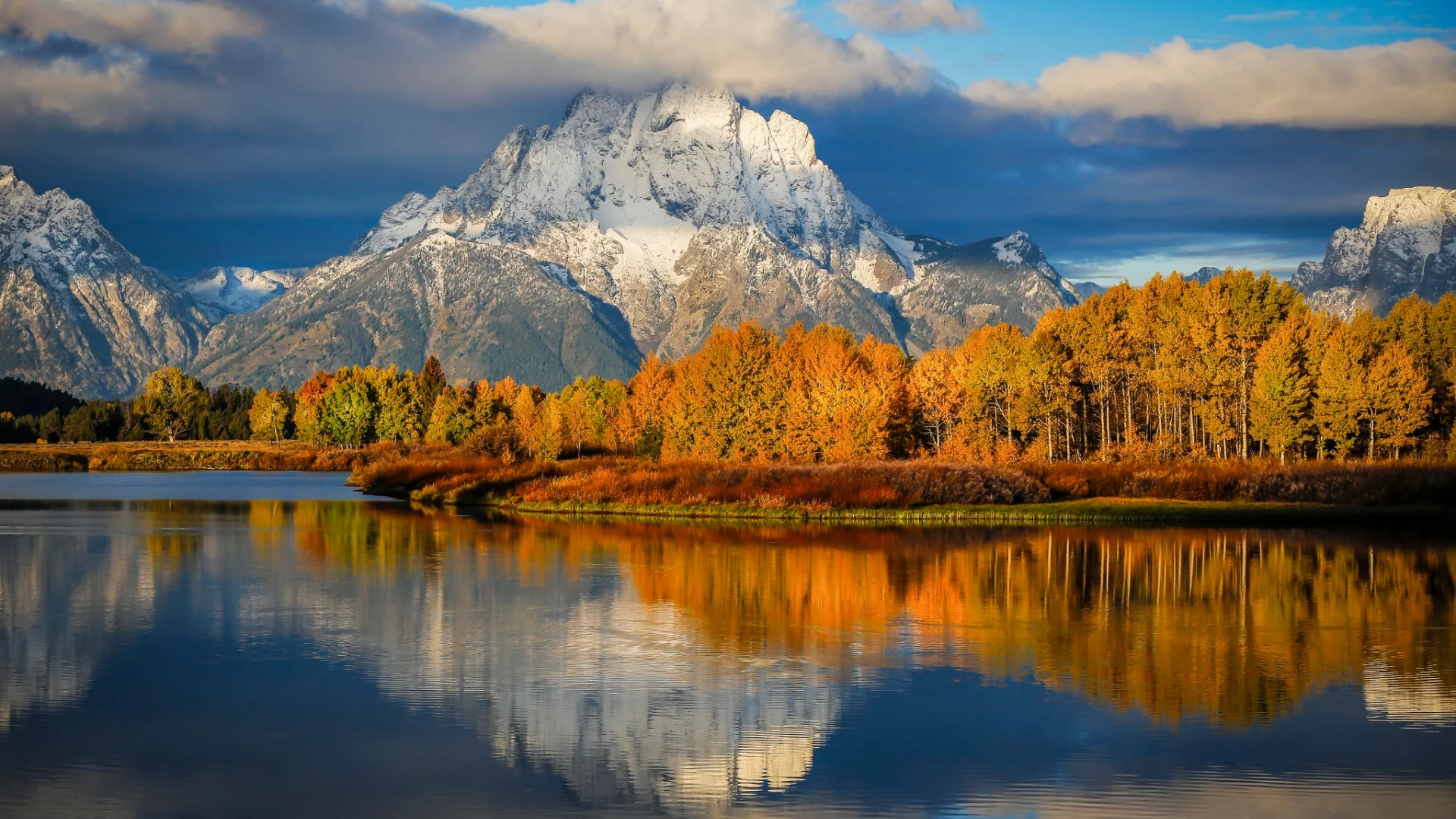 США, штат, Вайоминг, национальный парк Гранд-Титон, Oxbow Bend, утро, осень
