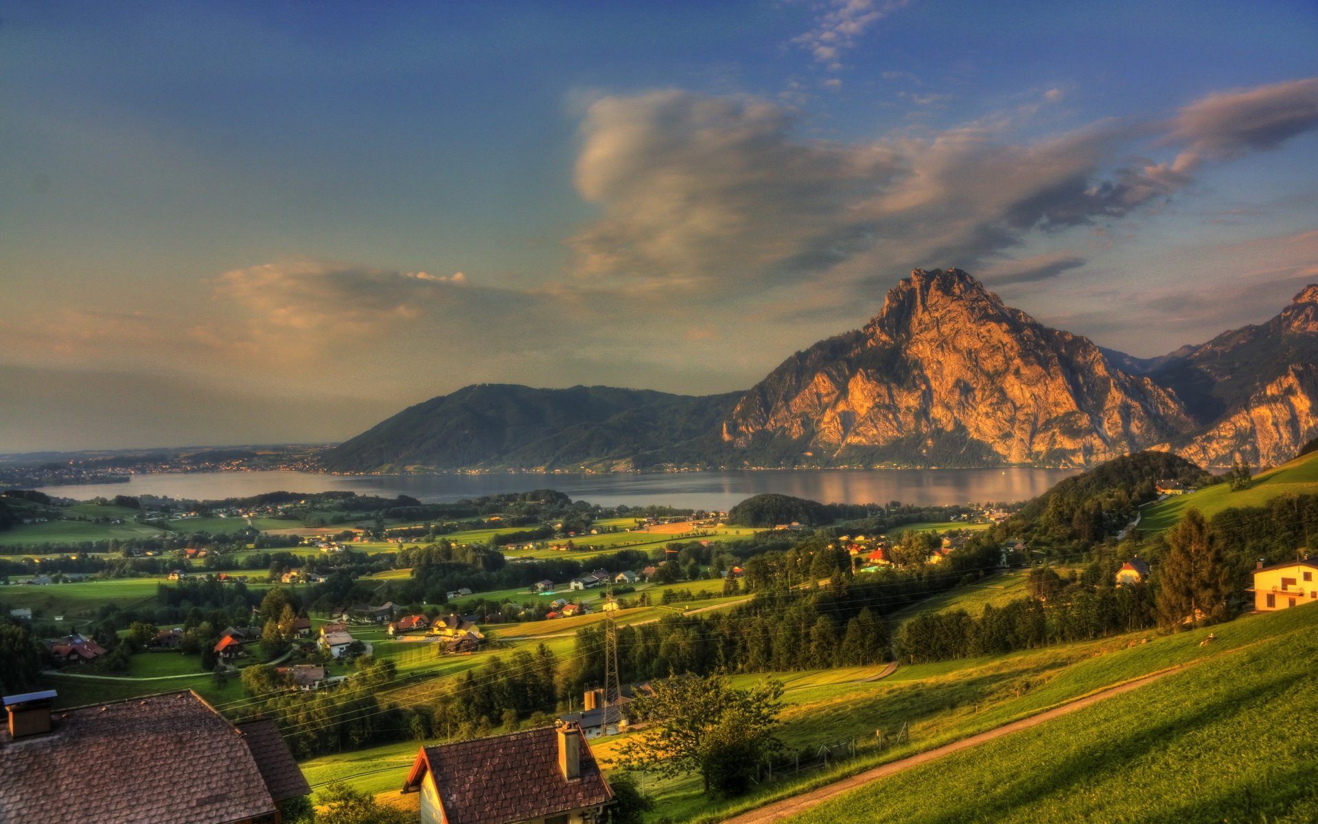 пейзаж, mountains, природа, городок, austria, gmunden, cities, австрия