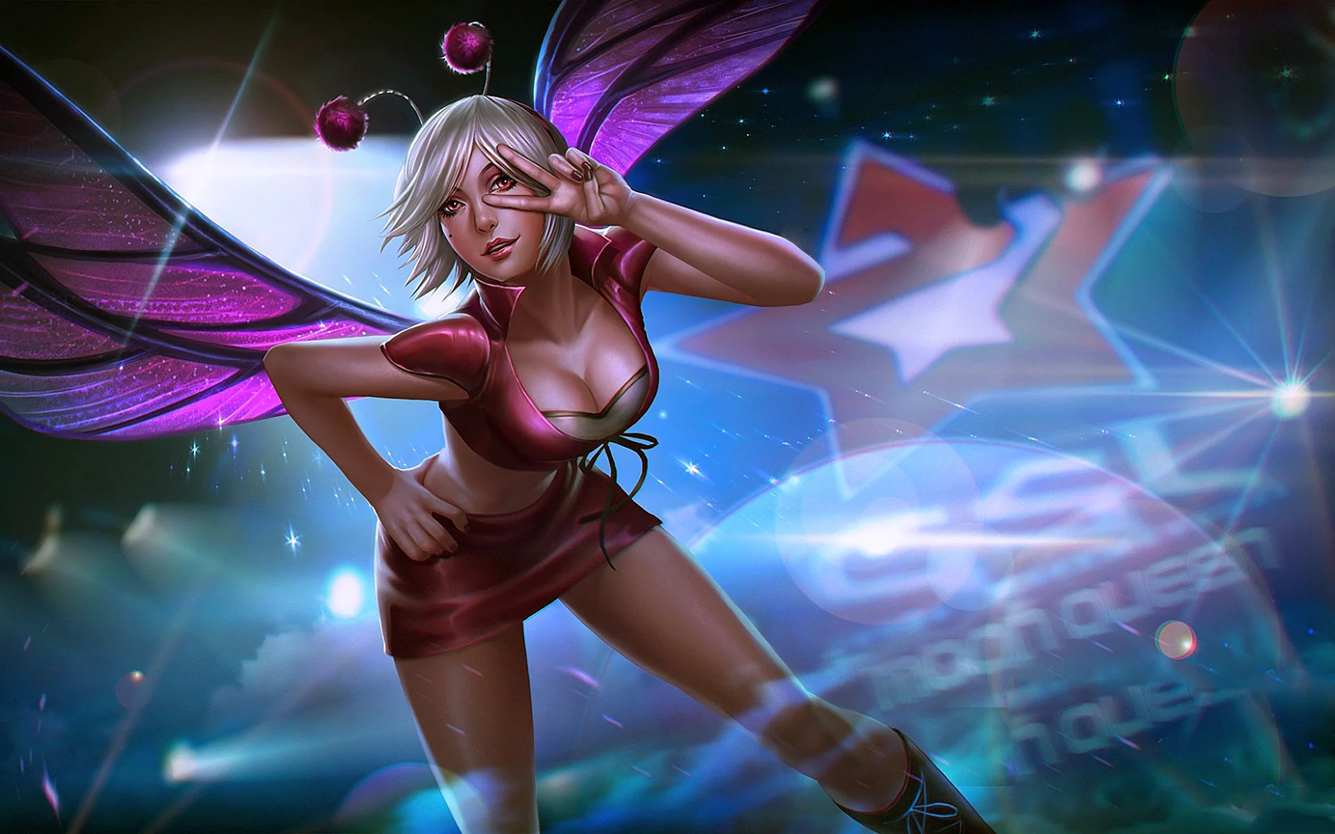 Девушка, грудь, ножки, свет, неон, игра, Heroes of Newerth