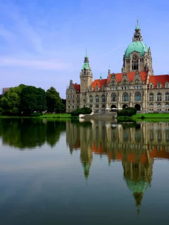германия, пруд, hanover, new town hall, дворец