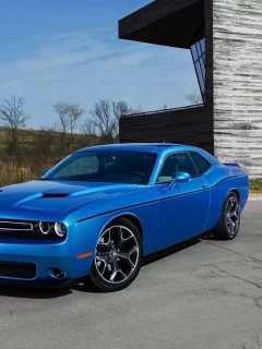 Dodge, Challenger, Додж, Челенжер, Muscle car, Мускул кар, синий, передок, фон