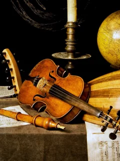Фон, чёрный, скрипка, глобус, арт.