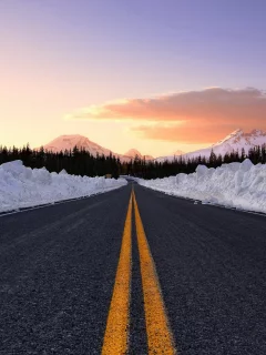небо, лес, дорога, зима, снег