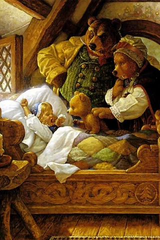 животные, сказка, утро, медведи