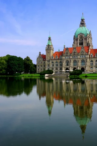 германия, пруд, hanover, new town hall, дворец