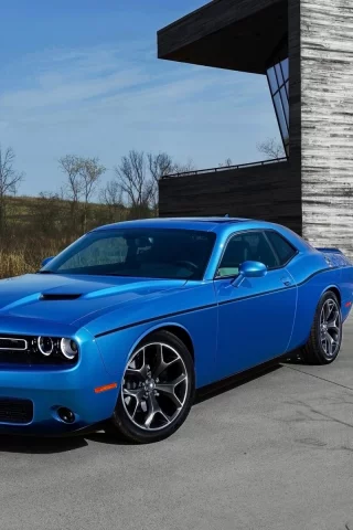Dodge, Challenger, Додж, Челенжер, Muscle car, Мускул кар, синий, передок, фон