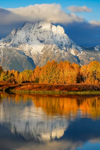 США, штат, Вайоминг, национальный парк Гранд-Титон, Oxbow Bend, утро, осень