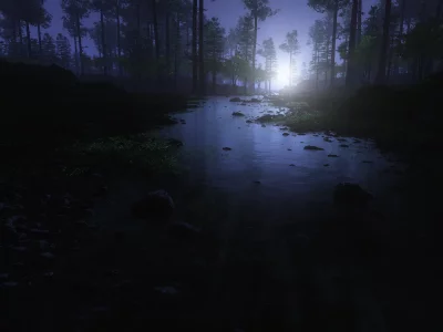 вода, природа, камни, солнце, деревья