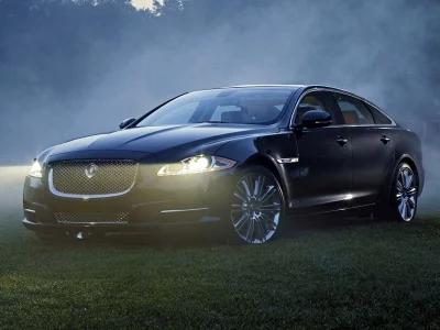Утро, туман, трава, газон, машина, Jaguar XKR