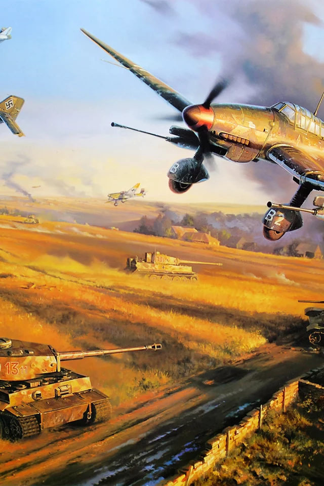 ww2, art, war, dogfight, german aircraft, drawing, aviation art, junker ju 87, army, painting