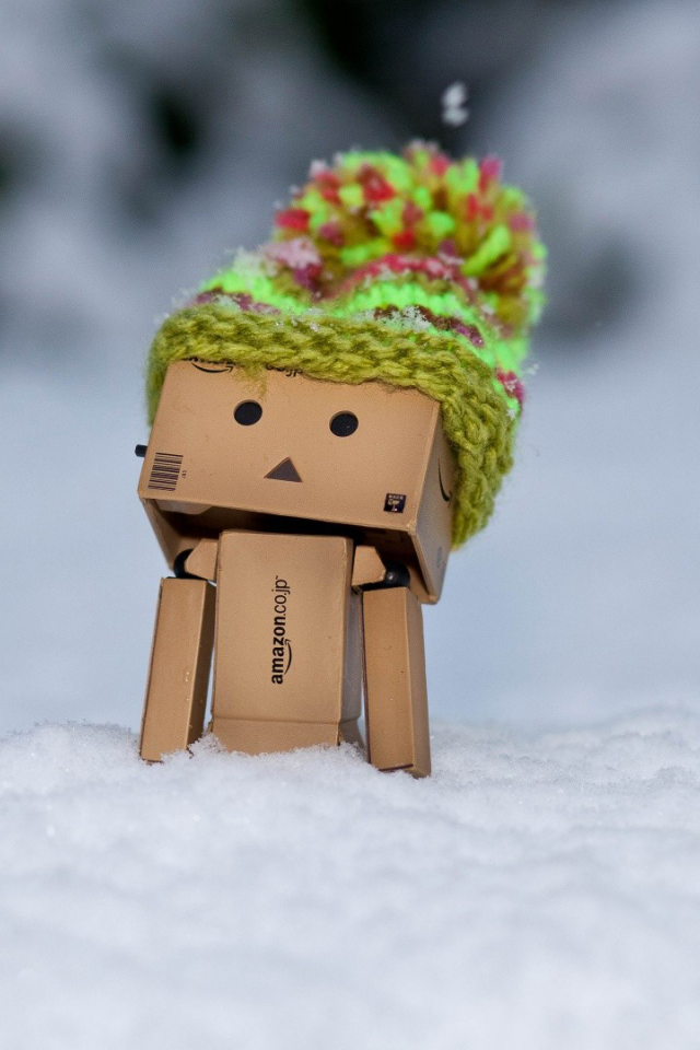 снег, danbo, коробка, коробочный человечек, зима, amazon