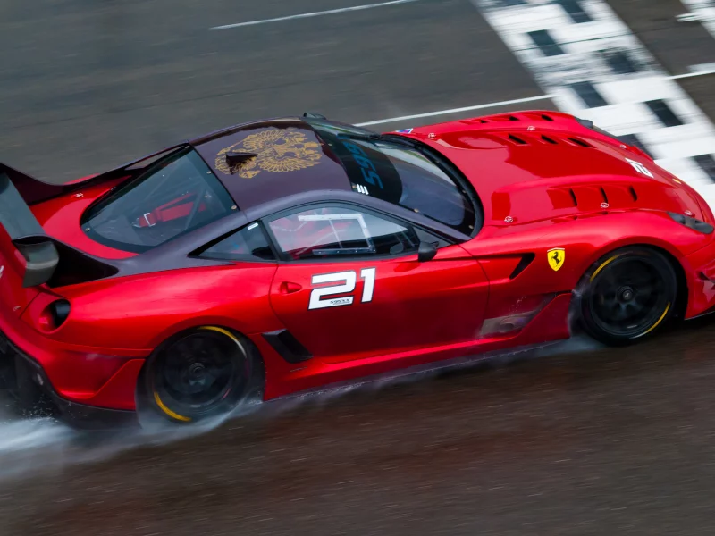 finish, 599, 599xx evo, rain, феррари, красный, race, гонка, back, red, ferrari