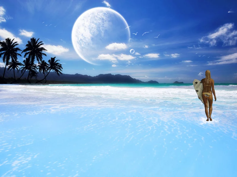 Море, небо, девушка, 3D
