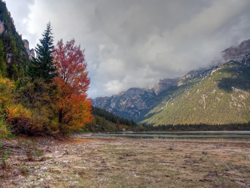 горы, лес, осень, озеро
