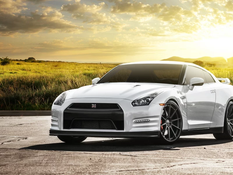 белый, nissan, ниссан, поле, front, блики, солнце, white, gt-r