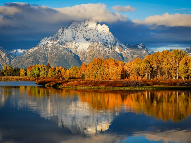 США, штат, Вайоминг, национальный парк Гранд-Титон, Oxbow Bend, утро, осень